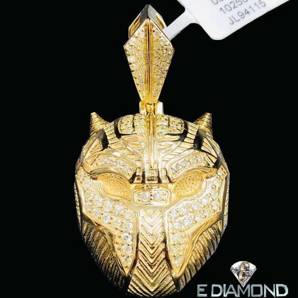 10k Solid Gold 1.33 Carat Black Panther Wakanda Style Natural Diamond Pendant